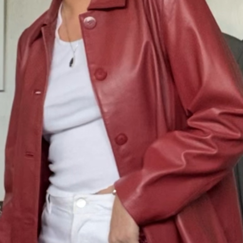VINTAGE red leather coat